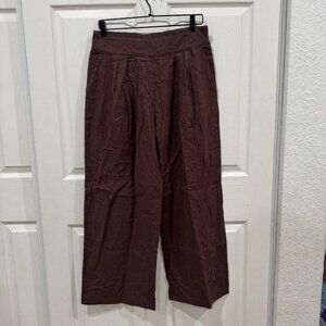 Abercrombie & Fitch Linen Blend Pants Womens Medium Short Wide Leg Brown Pleated